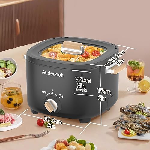 Miniatura 3 de Audecook Hot Pot Eléctrico, Multicocina antiadherente portátil de 2.5 L para 1-3 personas, sartén eléctrica de viaje con textura de panal con