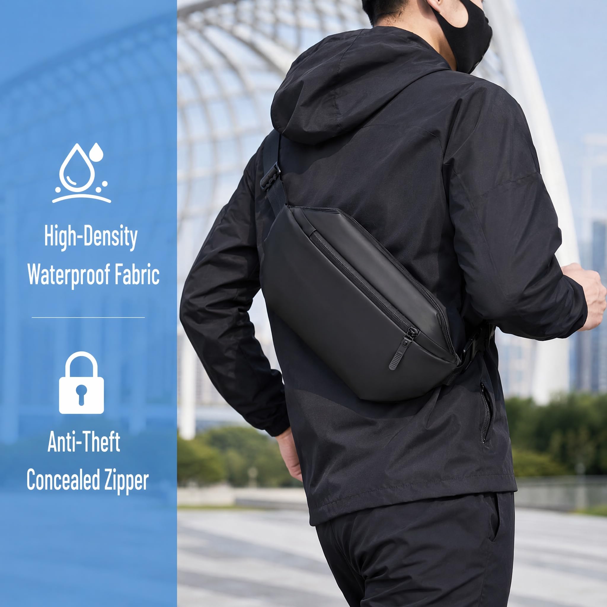 Riñonera Hombre Mujer,Riñonera con Bolsillos para Botella,4 Bolsillos Correa Ajustable para el Hombro Riñoneras Hombre Impermeable para Senderismo Ciclismo Running Viajar (Negro)