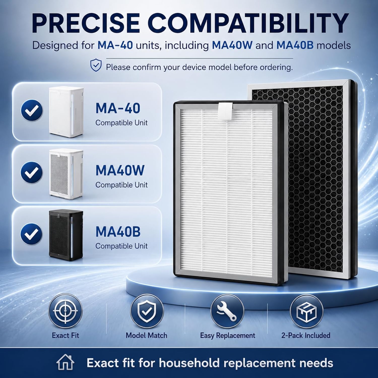 MA-40 Replacement Filter Compatible with MA-40 Units, 3-Layer Structural Filter, 2-Pack
