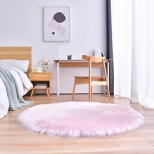 Miniatura 6 de duduta Alfombra redonda de piel de oveja sintética de 4 x 4 pies, esponjosa y esponjosa para decoración de habitación de niñas, guardería,