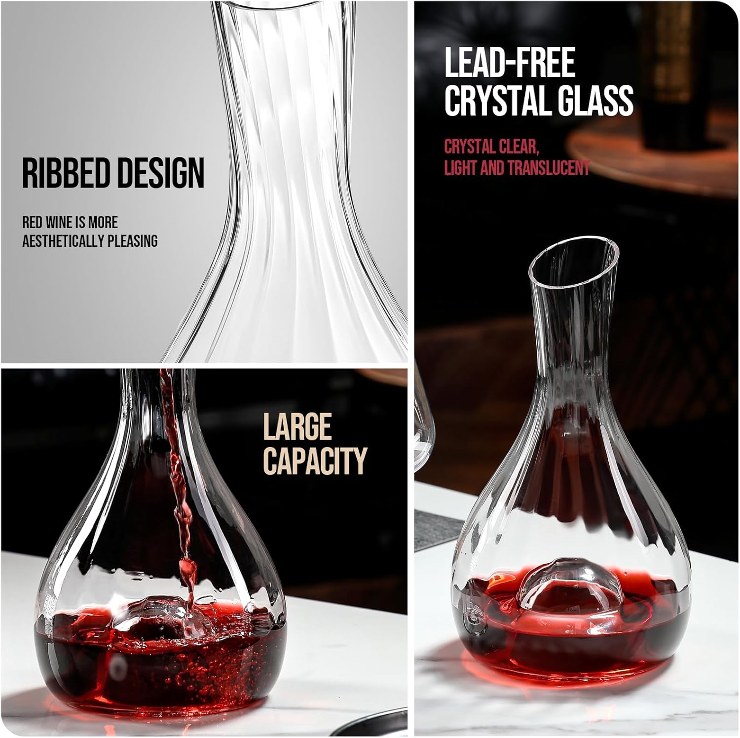 Wine Decanter, 1900ml /64.2oz Red Wine Decanter, Hand Blown Lead-Free Crystal Wine Carafe, Decanter for White and Red Wine, Elegant Design Easy Pour, Wine Gifts and Wine Accessories (801)