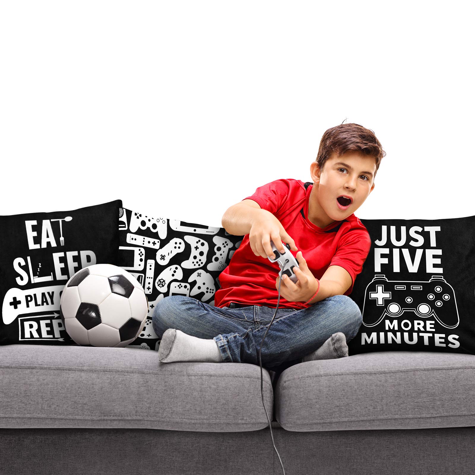 4er Set Gamer-Kissenbezüge – Mit Controller-Motiven, 40,6x40,6 Cm, Aus Weichem Kunstleder, Für Couch & Auto