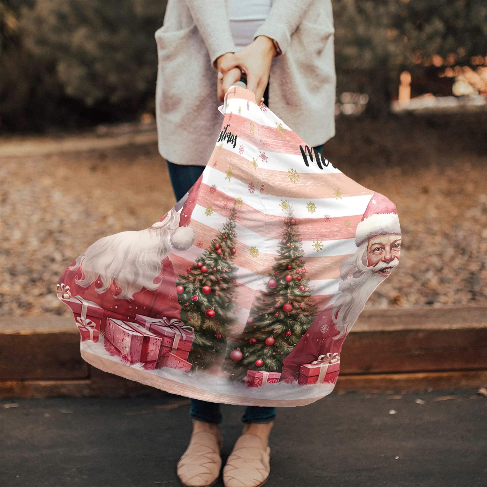 Nursing Cover for Breastfeeding Scarf, Merry Christmas Santa Claus Xmas Tree Baby Car Covers Super Soft Multi Use for Canopy Shopping Cart Cover Blanket Stroller Cover