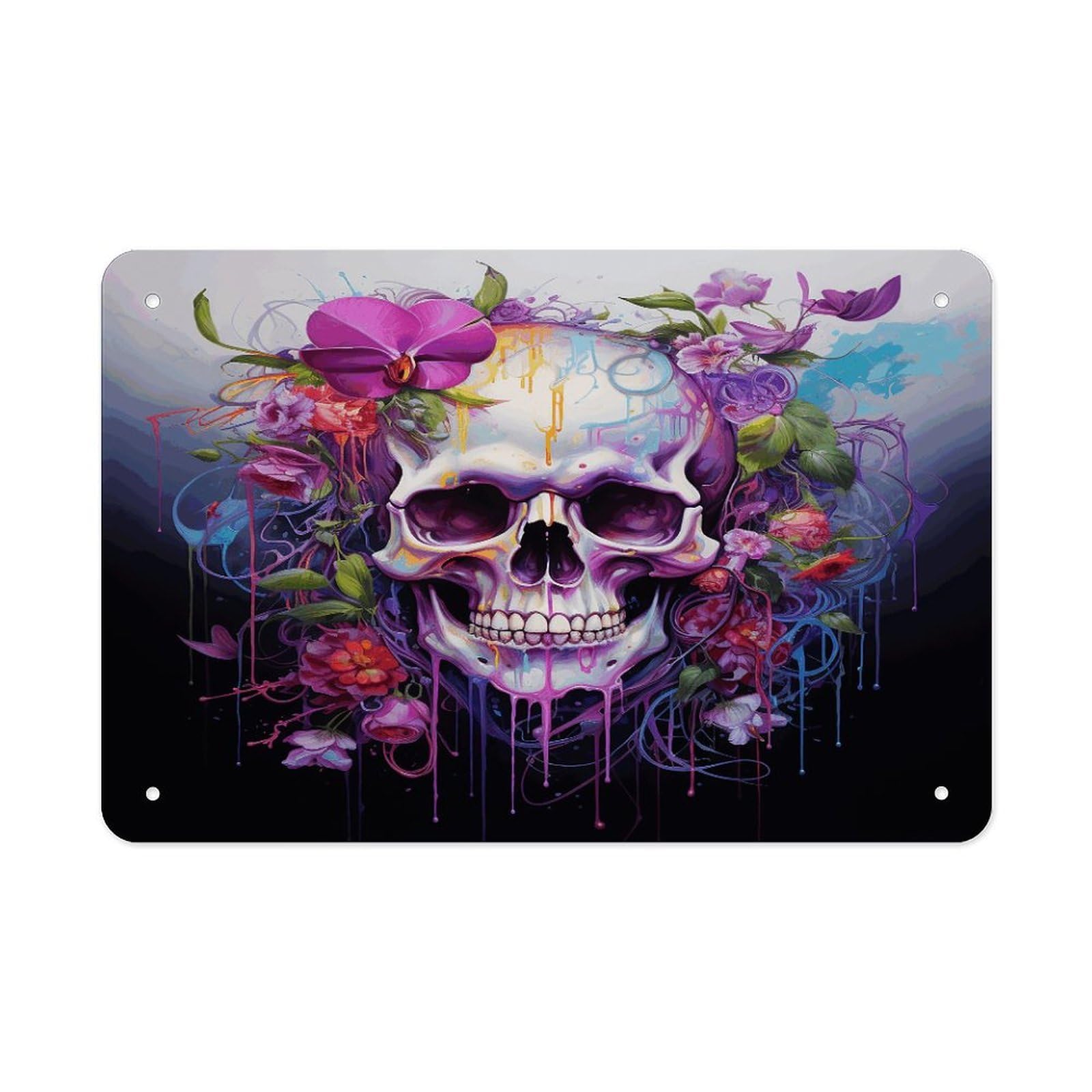 Fodpand Style Flowers And Skulls Wall Art Metal Signs Tin Sign