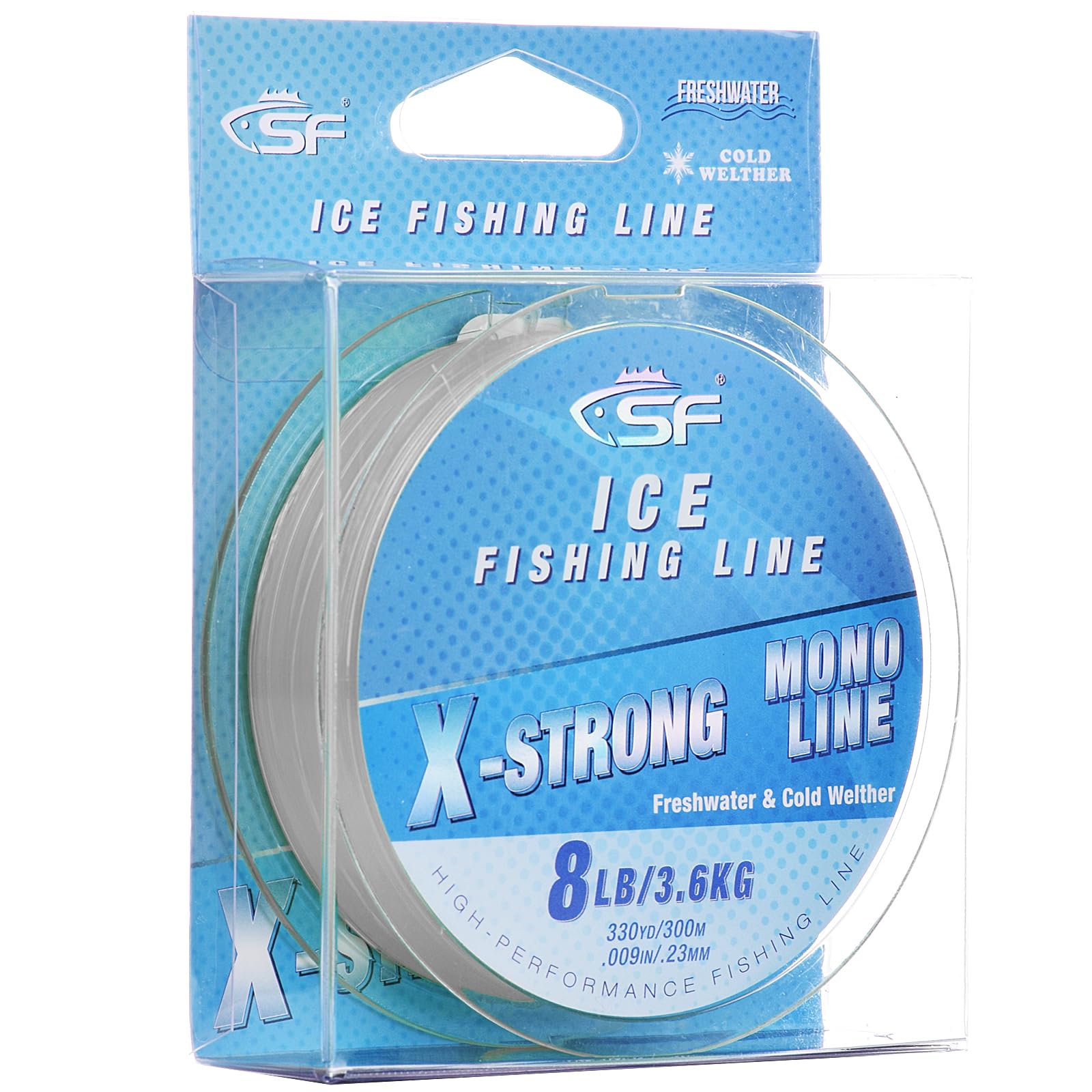 SF 8LB/3.6KG 330YD/300M X-Strong Ice Monofilament Fishing Line with Spool Mono Line Fishing Wire Freshwater, Clear : Sports & Outdoors