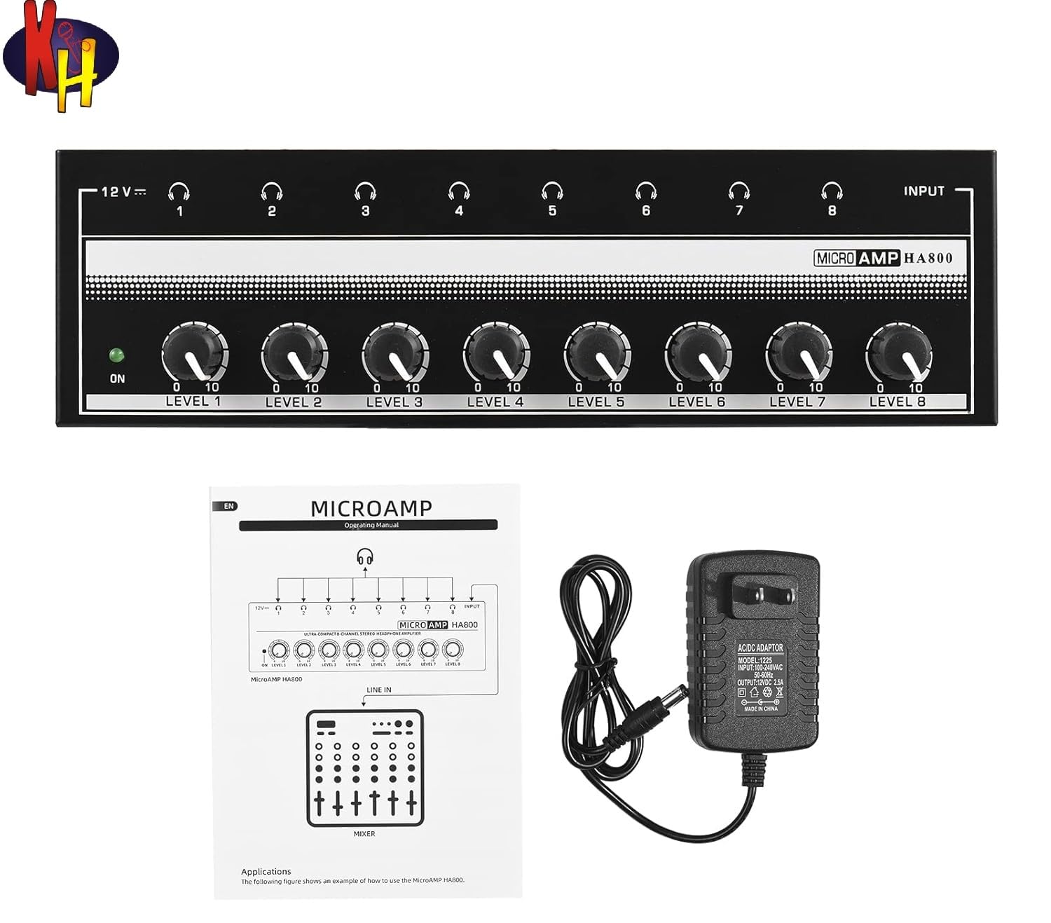 kh HA800 Mixer Headphone Amplifier Audio Amp Ultra Compact 8 Channels Mini Audio Stereo Microphone AMP with Power Adapter for Studio Stage Podcast Recording Mixing Monitoring — Amazon image 6