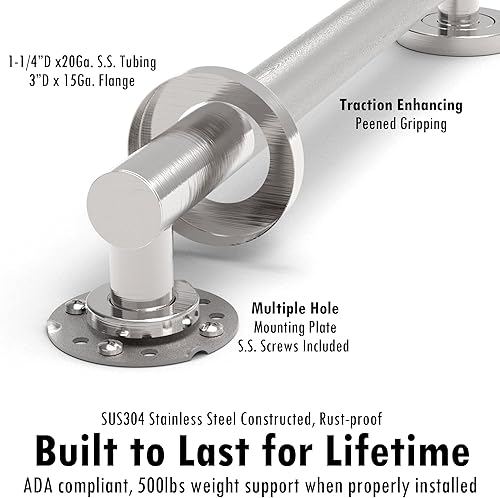 Miniatura 6 de AmeriLuck Barra de seguridad de baño de diseñador con agarre antideslizante Peened Grip, capacidad de carga de 500 libras compatible con ADA,