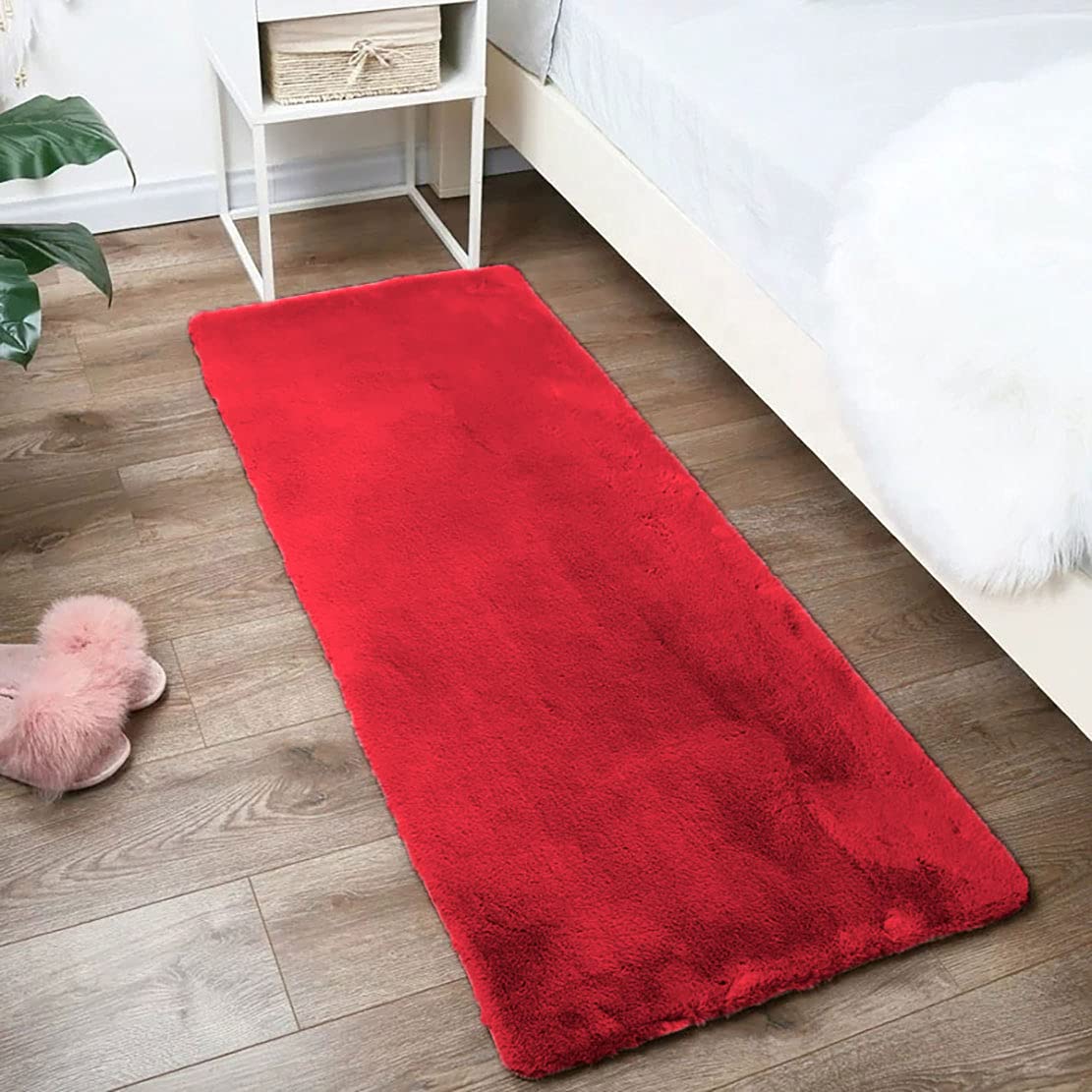 Luxe Home Rabbit Fur Soild RunnerSuper Soft, Anti-Slip, Washable, Rectangle, for Livingroom Rug, in Bedroom Bedside Runn