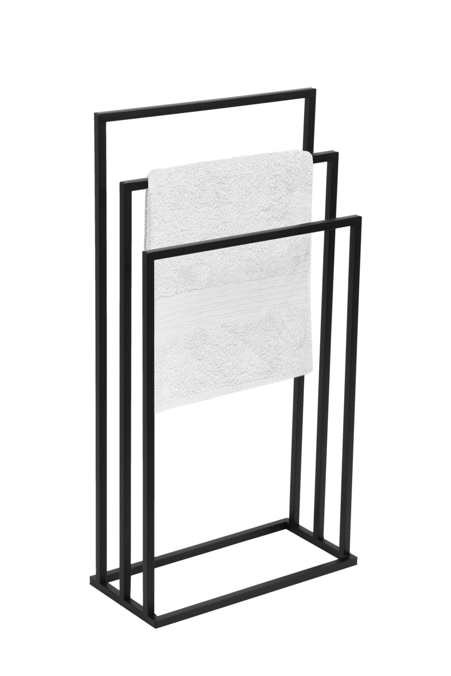 Porte-Serviettes sur Pied – Porte-Serviettes Debout – L x P x H 45 x 21 x 86cm - en Métal, avec Patins Antidérapants, Stable, Produit UE, sans Montage – Vivo avec 3 Barres Noir