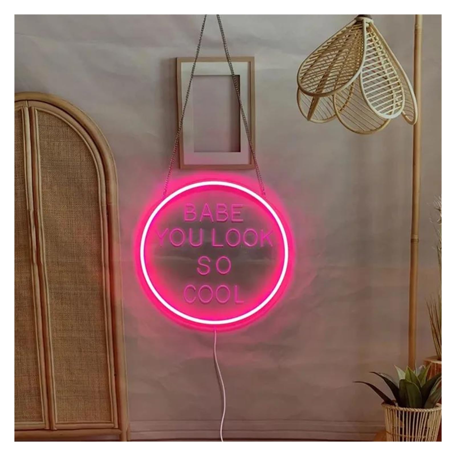 SHOUXI Sign Lamp Babe You Look So Cool Neon Sign, Bedroom Home Wall Decor 35x35cm(Pink)