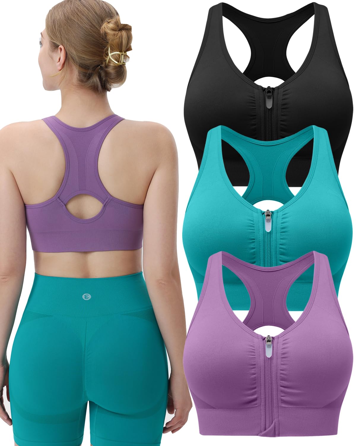 Evercute Zip Front Sports Bra