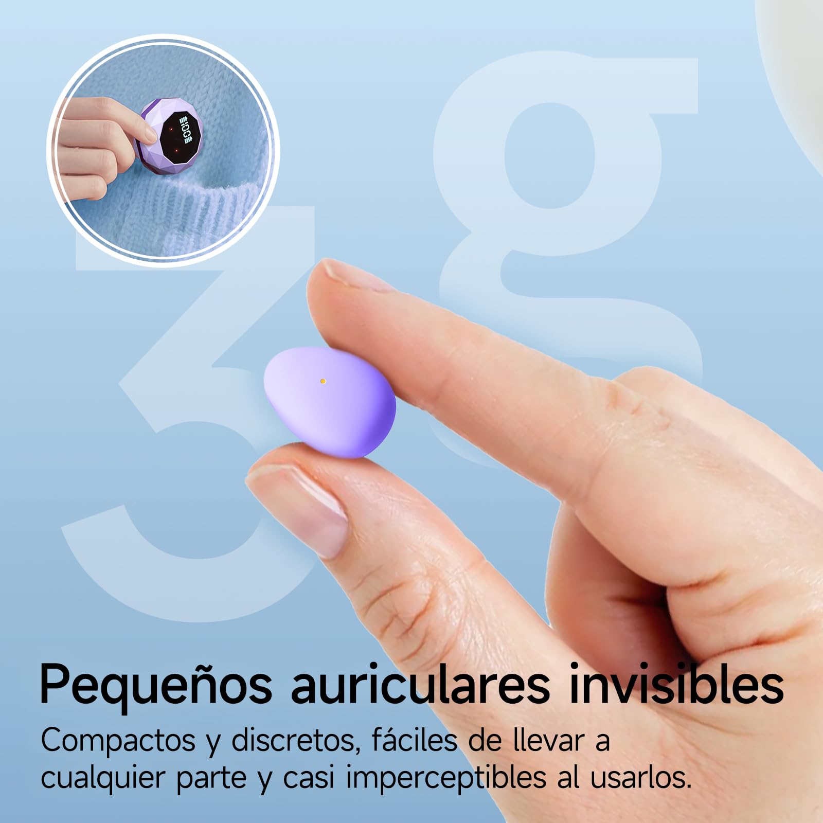 Auriculares para Dormir, Mini Auriculares para Dormir, inalámbricos Bluetooth 5.4, para Dormir de Lado, indicador de Potencia para Entrenar, Trabajar, Viajar(Morado) — view 5