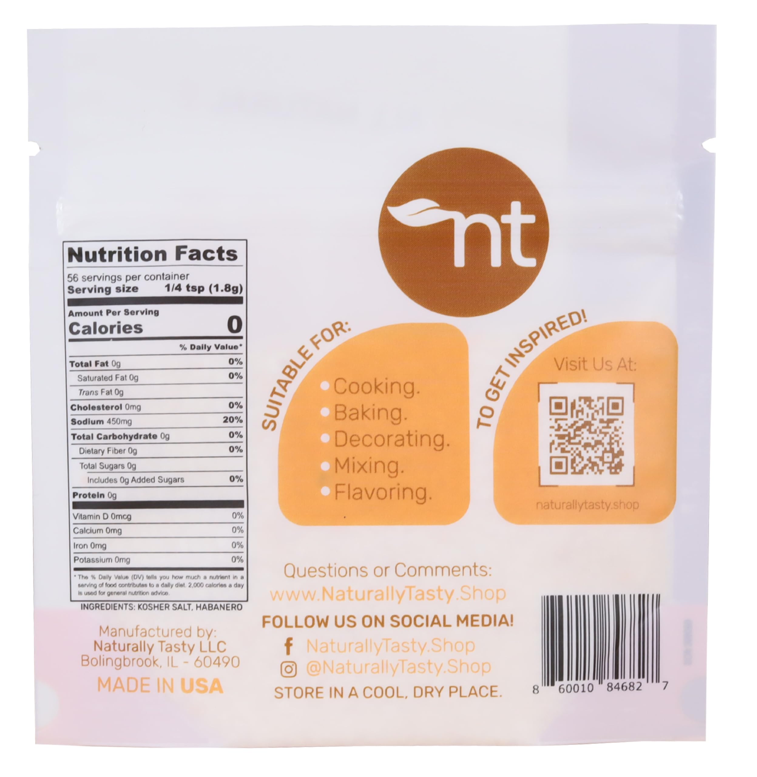 Habanero Salt | cocktail Salt| Gourmet kosher Salt | Natural flavored Salt | Real Fruit Flavored Salt | Naturally Tasty