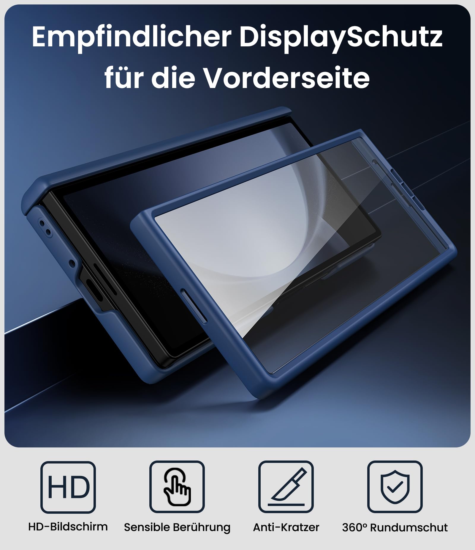 für Samsung Galaxy Z Fold 5 Hülle mit Scharnierschutz, Ständer, Blau