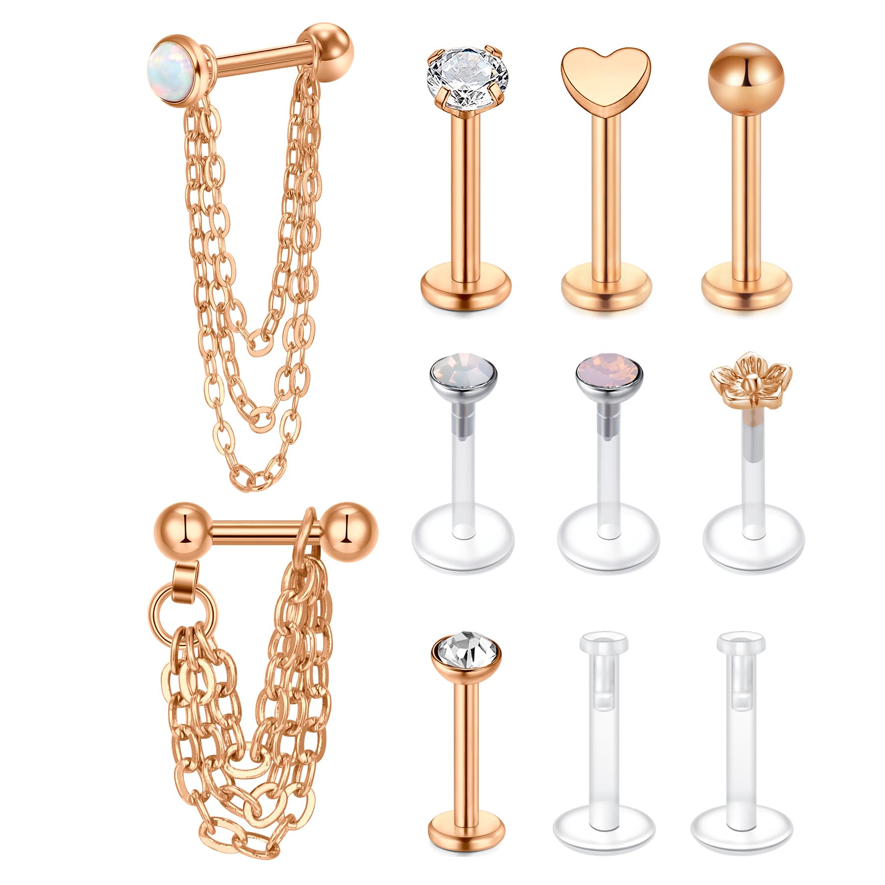 VFUN 16G Chirurgenstahl Labret Studs Monroe Piercing Lippenpiercing Retainer Cartilage Tragus Nail Conch Helix Ohr Barbell Piercing Schmuck mit Diamond CZ für Damen Herren