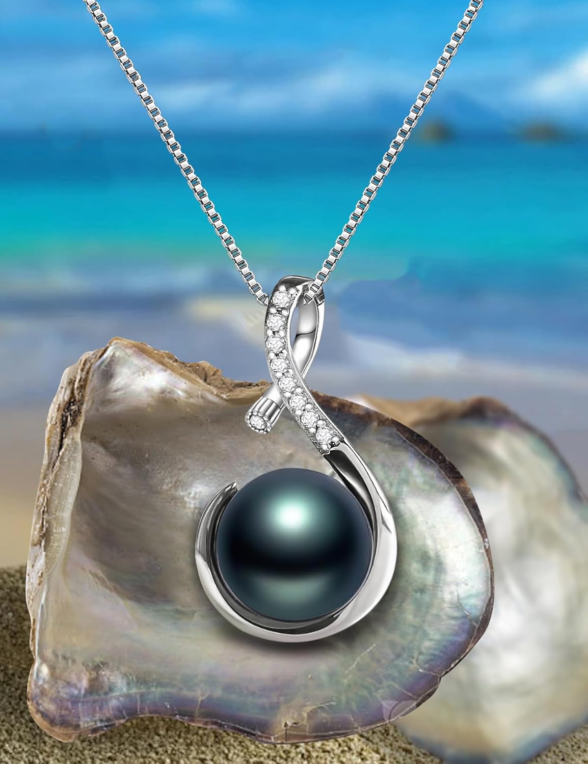 Gifts for Women, Tahitian Black Pearl Necklace for Women - 925 Sterling Silver Valentine's Day, Christmas & Mother's Day Jewelry Gift for Her, Wife, Mom - Wedding Anniversary & Birthday Gifts