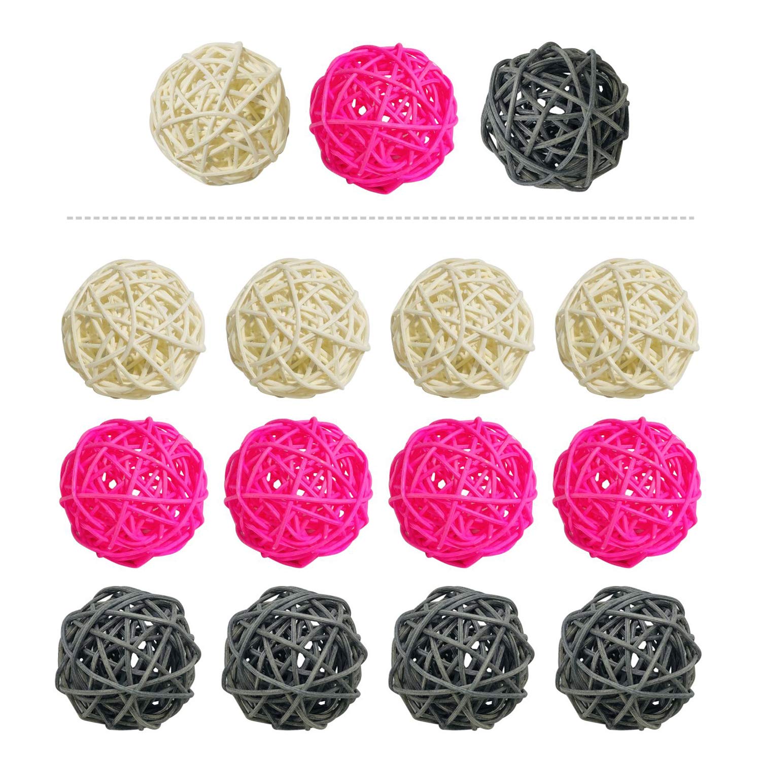 15 Pieces Wicker Rattan Balls Decorative Orbs Vase Fillers for Craft, Party, Wedding Table Decoration, Baby Shower, Aromatherapy Accessories, 2 Inch (White Pink Gray)
