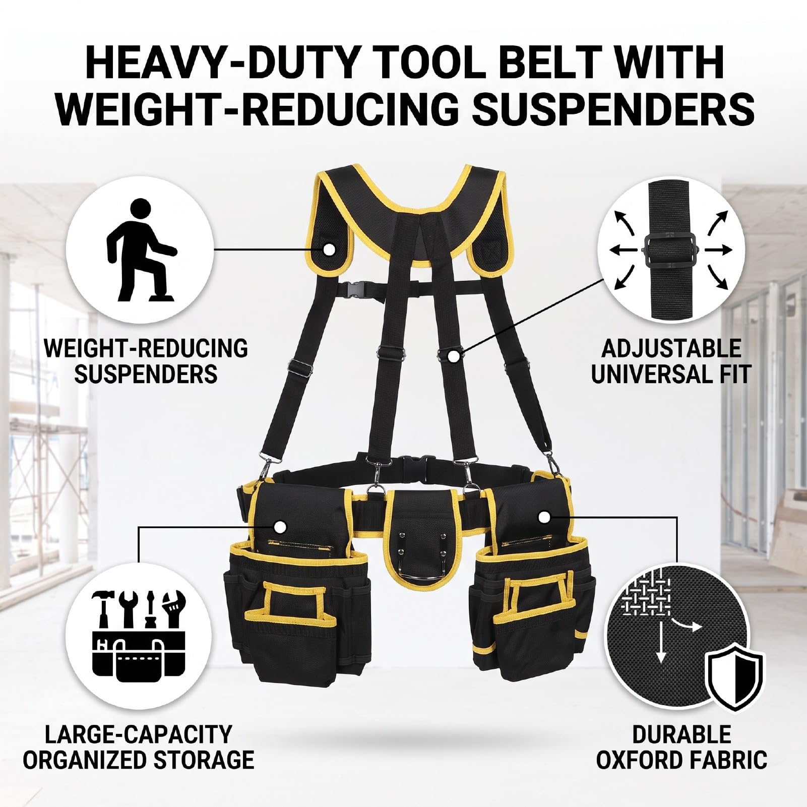 Naroote Ceinture à Outils Lourde avec Bretelles & Multiples Poches