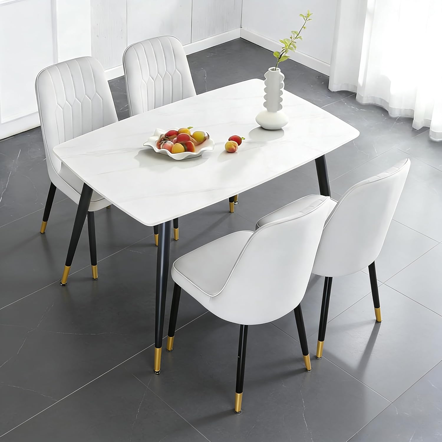 46" Sintered Stone Dining Table, Modern Horse Belly Type White Kitchen Table with Sturdy Metal Legs, Durable & Scratch-Resistant Surface for Dining Room/Kitchen/Office【Chairs not Included】 (46 inch)