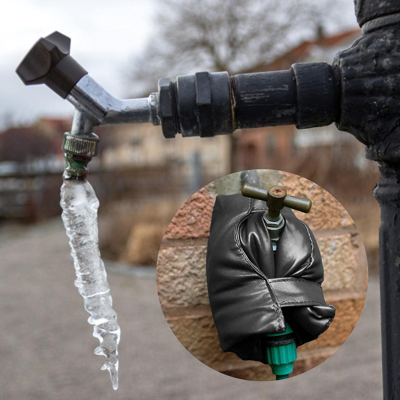 Outdoor Waterkraanafdekking – Vorstbescherming Voor Buitenkranen, 21,5x16 Cm, Zwart, Dik Polyester