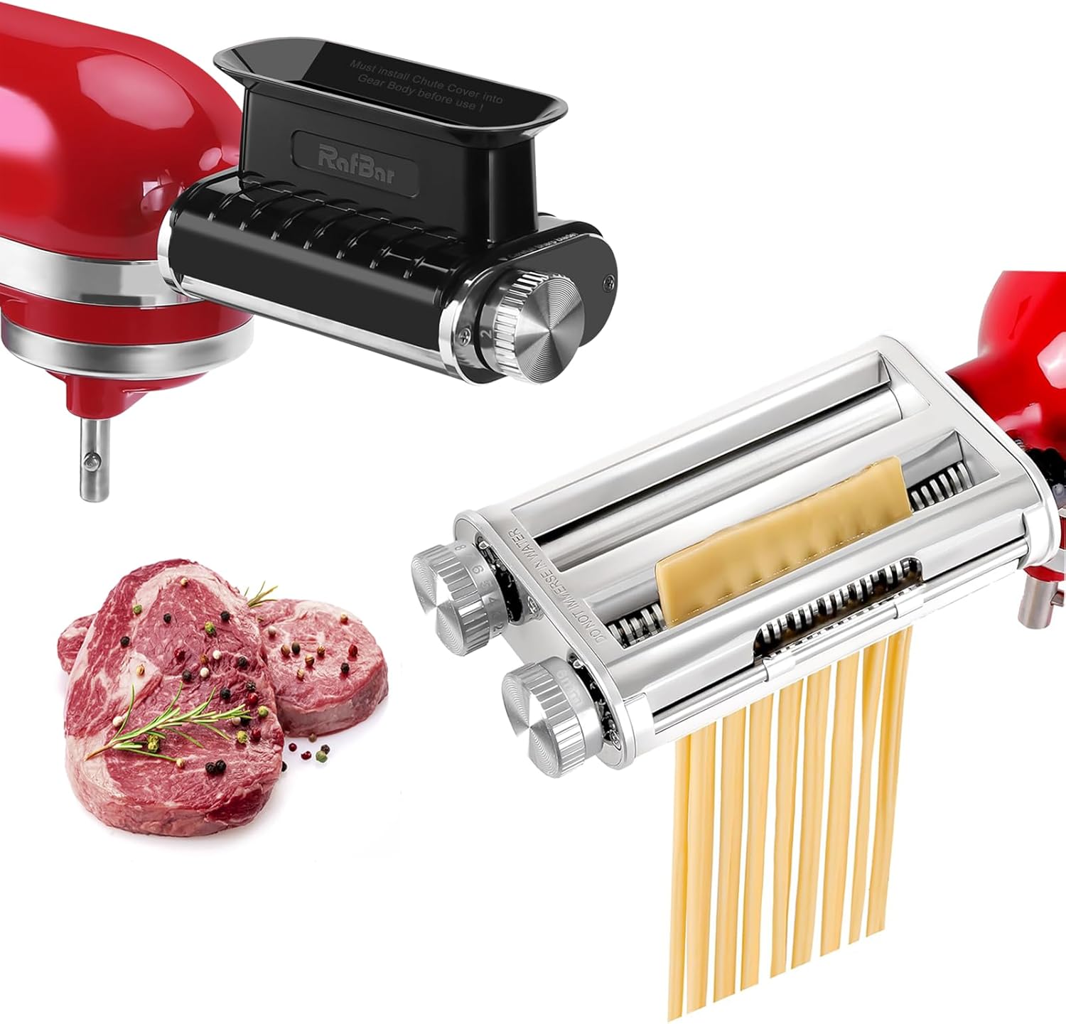 Adjustable Thickness Meat Tenderizer Attachment and Pasta Maker Attachment for KitchenAid Stand Mixers