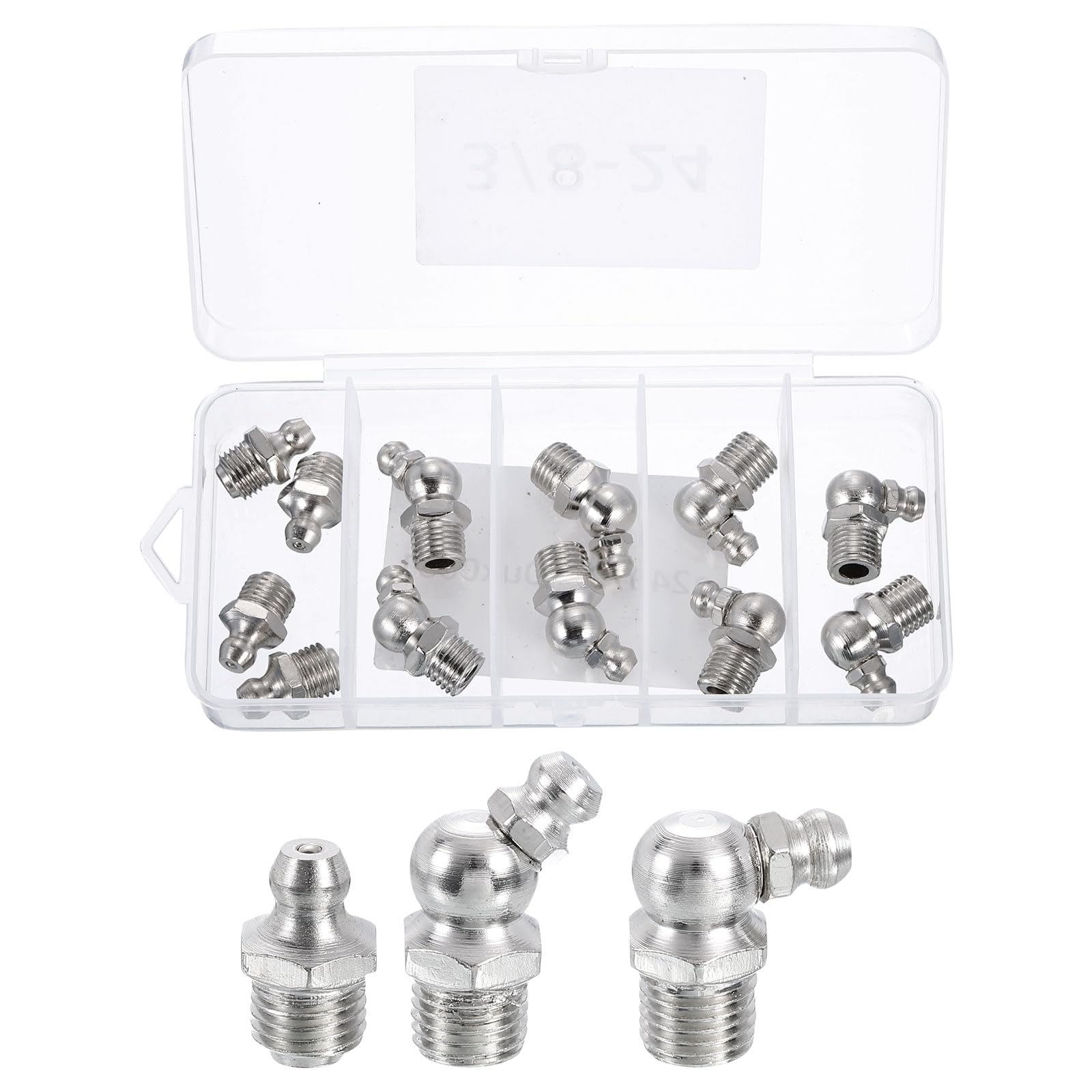 uxcell 12pcs Nickel-Plated Steel Straight and Angled Grease Fitting 3/8"-24 Thread Straight 90 Degree 45 Degree Hydraulic Grease Nipple Accessories