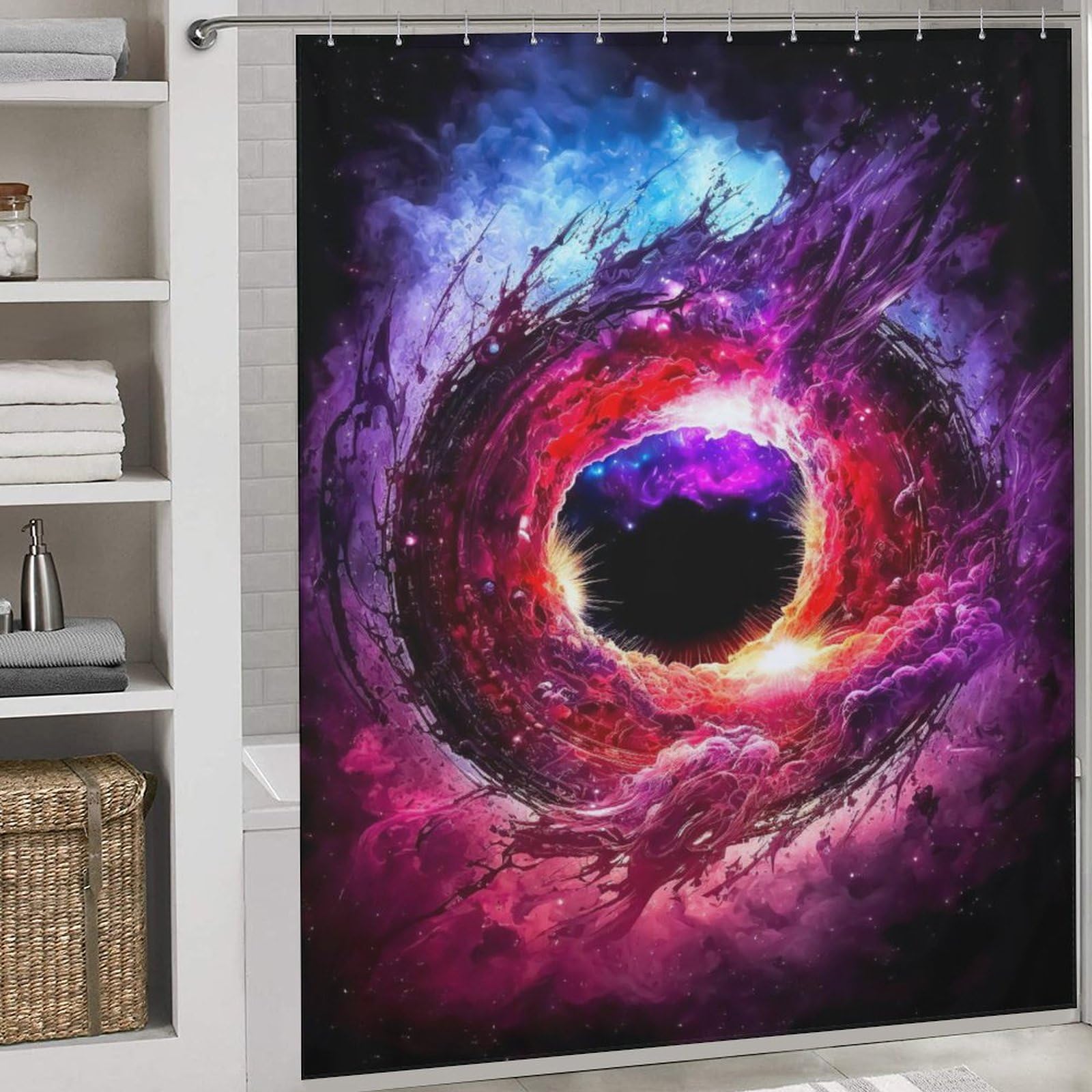 Rideau de douche en tissu polyester anti-moisissure ciel étoilé avec crochets