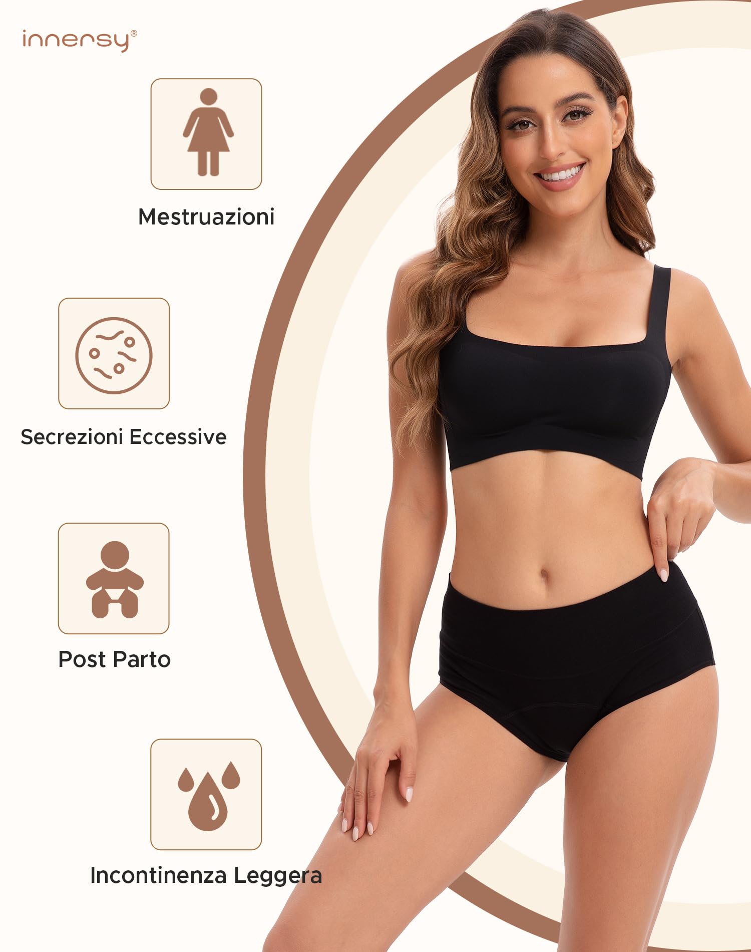INNERSY Mutande Assorbenti Donna Vita Alta Slip Cotone Ciclo Mestruale Intimo Post Parto Pacco da 3