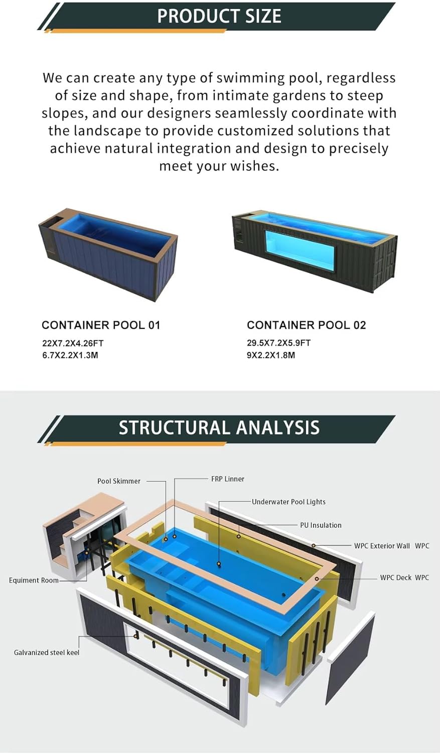 Outdoor Container Swimming Pools, Backyard Garden Leisure Pools, Spacious interiors, Sturdy and Durable, a Great Choice for Summer Relaxation.