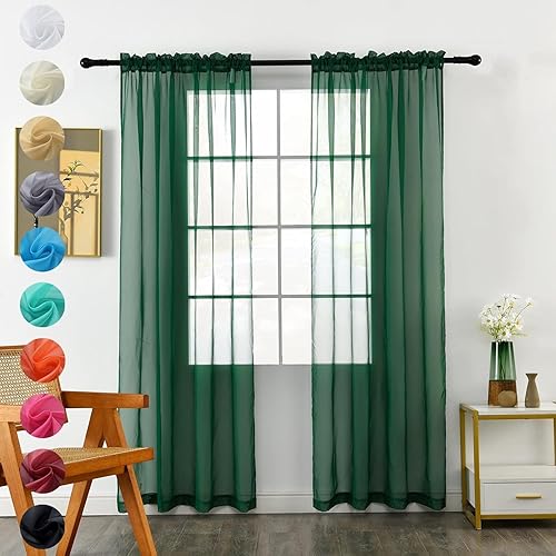 Youleyar Cortina de gasa transparente sólida con bolsillo para barra, 2 paneles de cortinas de gasa blancas, beige, negro, verde follaje de 38