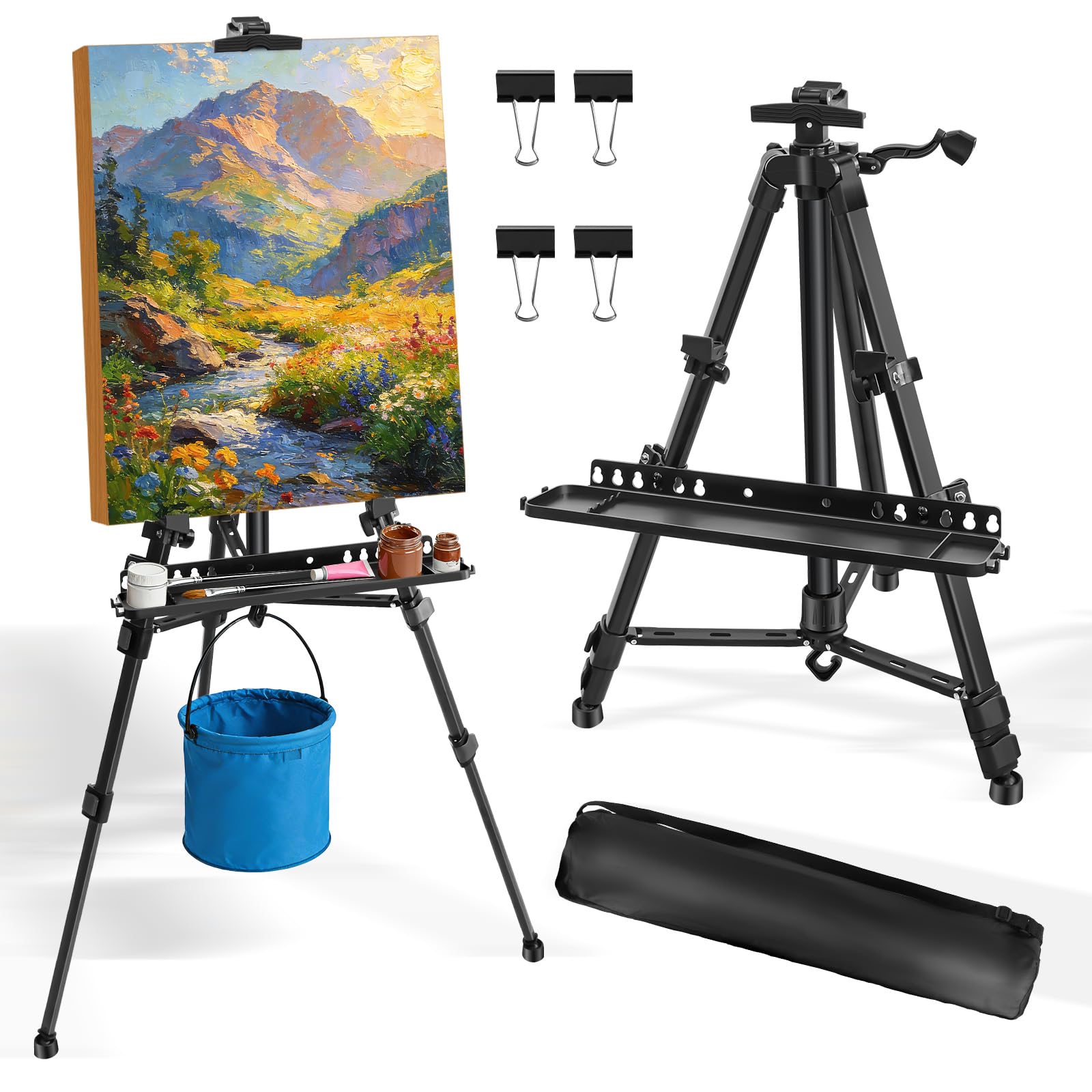 Art Easel Stand for Painting, Folding Tripod Display Easel, Artist Stand Easel with Bag/Keg, Tabletop and Floor Painting Display Drawing Art Sketch, Adjustable 51-155 cm