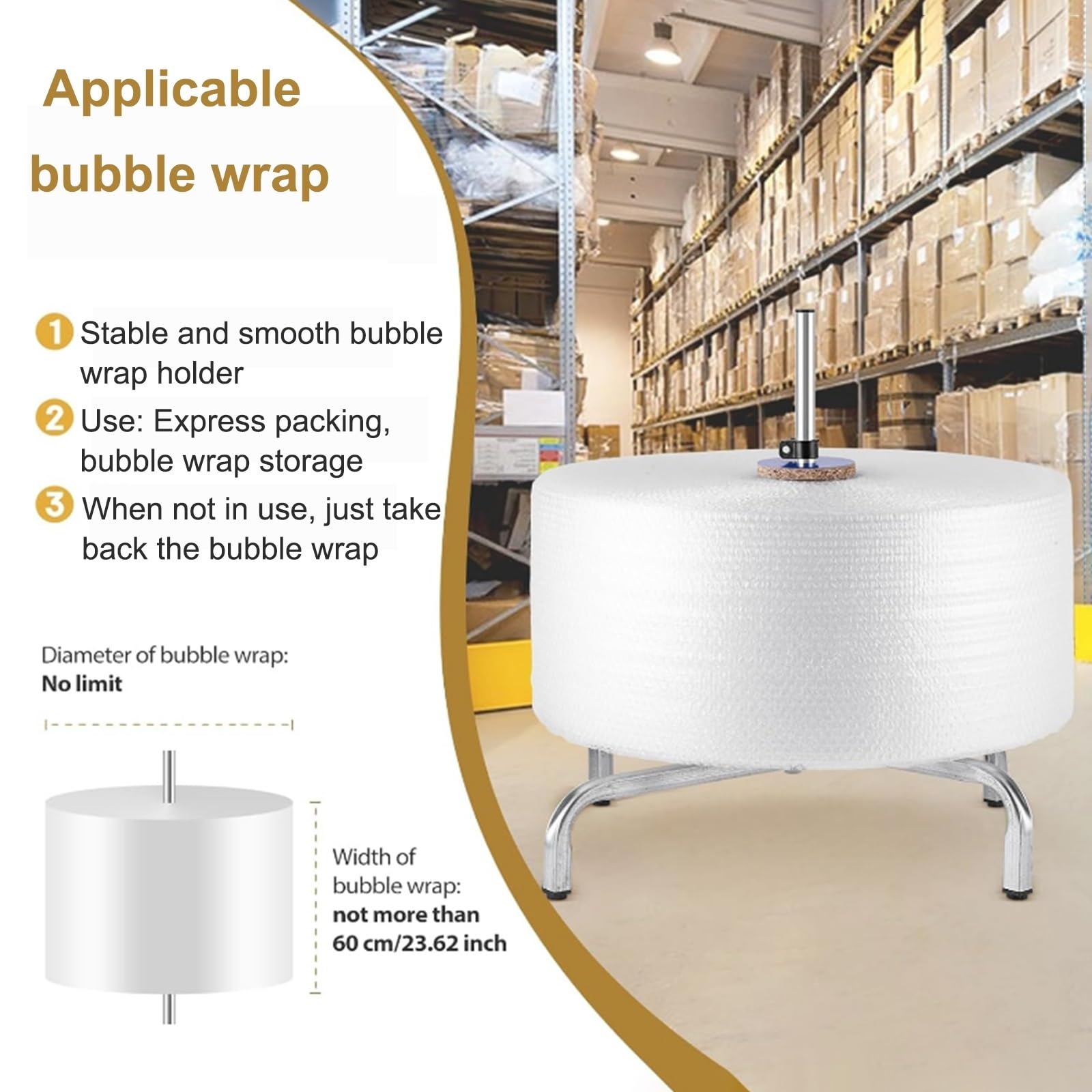 distributore di rotoli di pluriball, Dispenser for rotoli di pluriball, pellicola estensibile, argento, larghezza 40-150 cm | Width 40cm