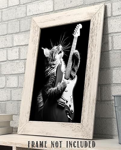 Miniatura 7 de Purrrfect - Póster sin marco de 11 x 14 pulgadas, arte de rockero felino, decoración de pared musical de guitarra eléctrica, ambiente clásico de
