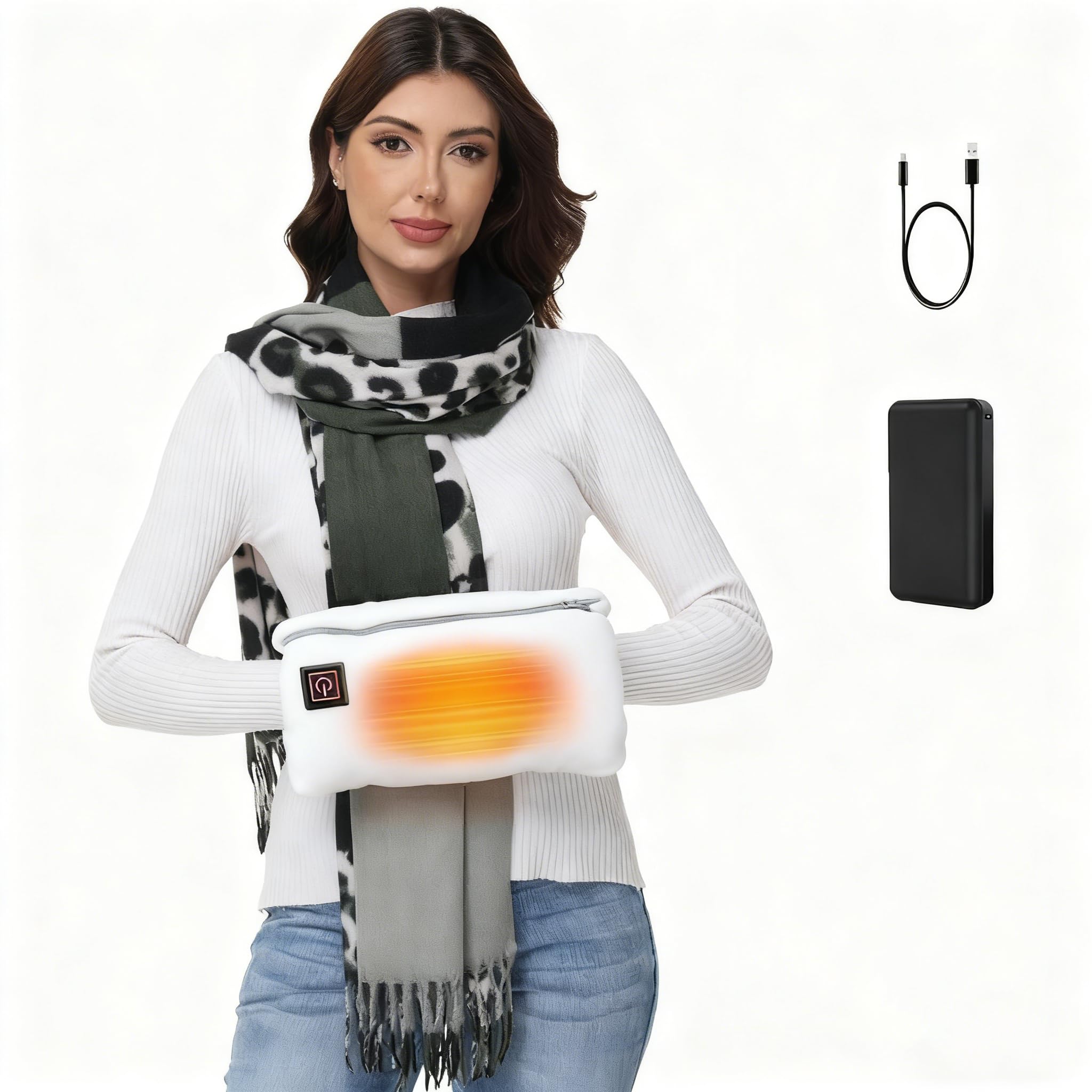 SNZ Scaldamani elettrico senza fili con power bank da 10000 mAh – Cuscino riscaldante portatile multifunzione per schiena pancia collo spalla collo sicuro e morbido – ideale per attività all'aperto