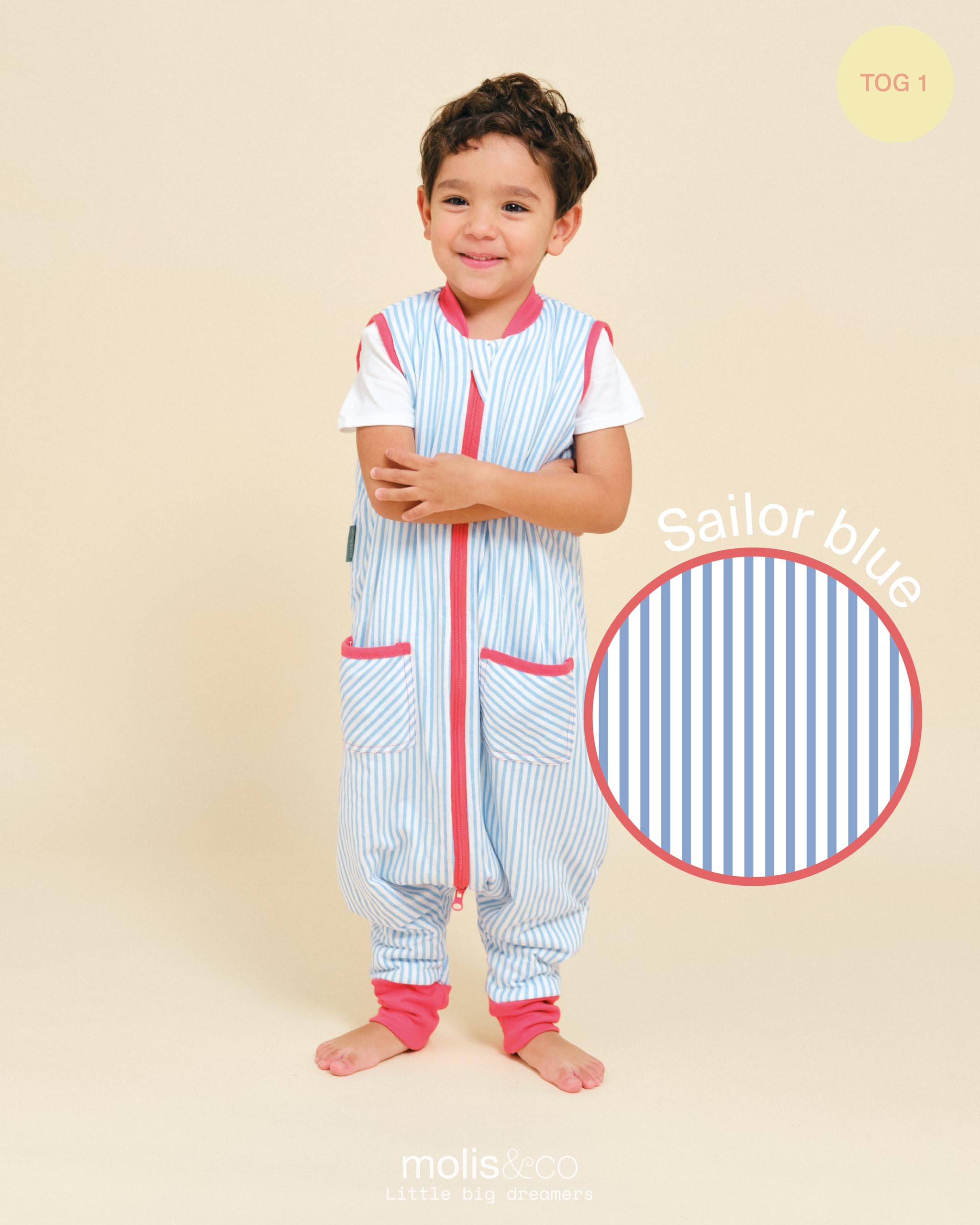 molis&co. Sacco Nanna con piedini - Sacco nanna primaverile e autunno - Sacco nanna 1 tog - Leggermente Imbotito - 100% Cotone (Oeko-TEX 100) - Sailor Blue (3 anni) - 4