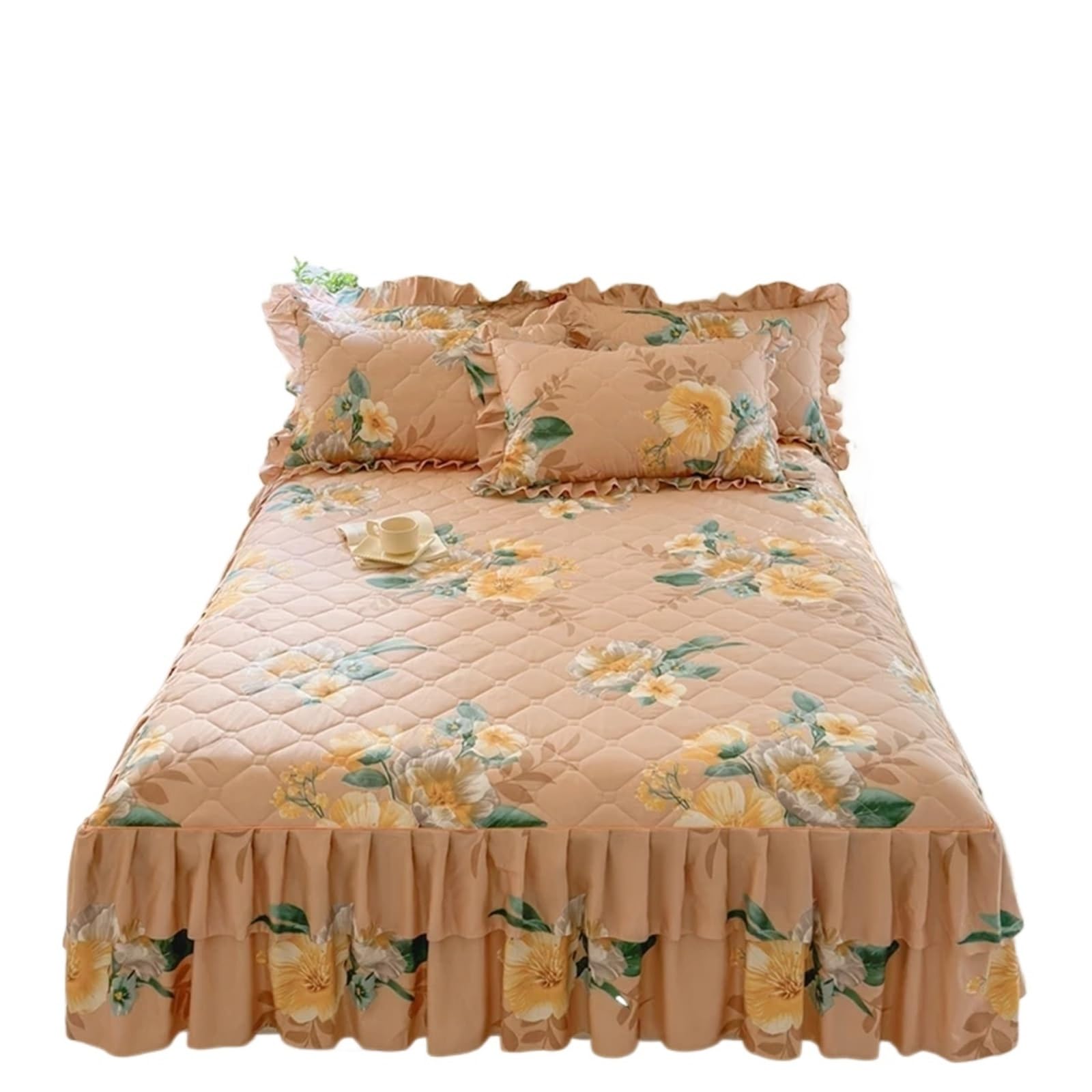 Ruffled Bedspread Bed Skirt Cartoon Style Cover Ruffled Bedsheet Falda De Cama Quilted Mattress Covers Lace Bedspread (No Pillowcase)(B,King 180x200cm 1pc)