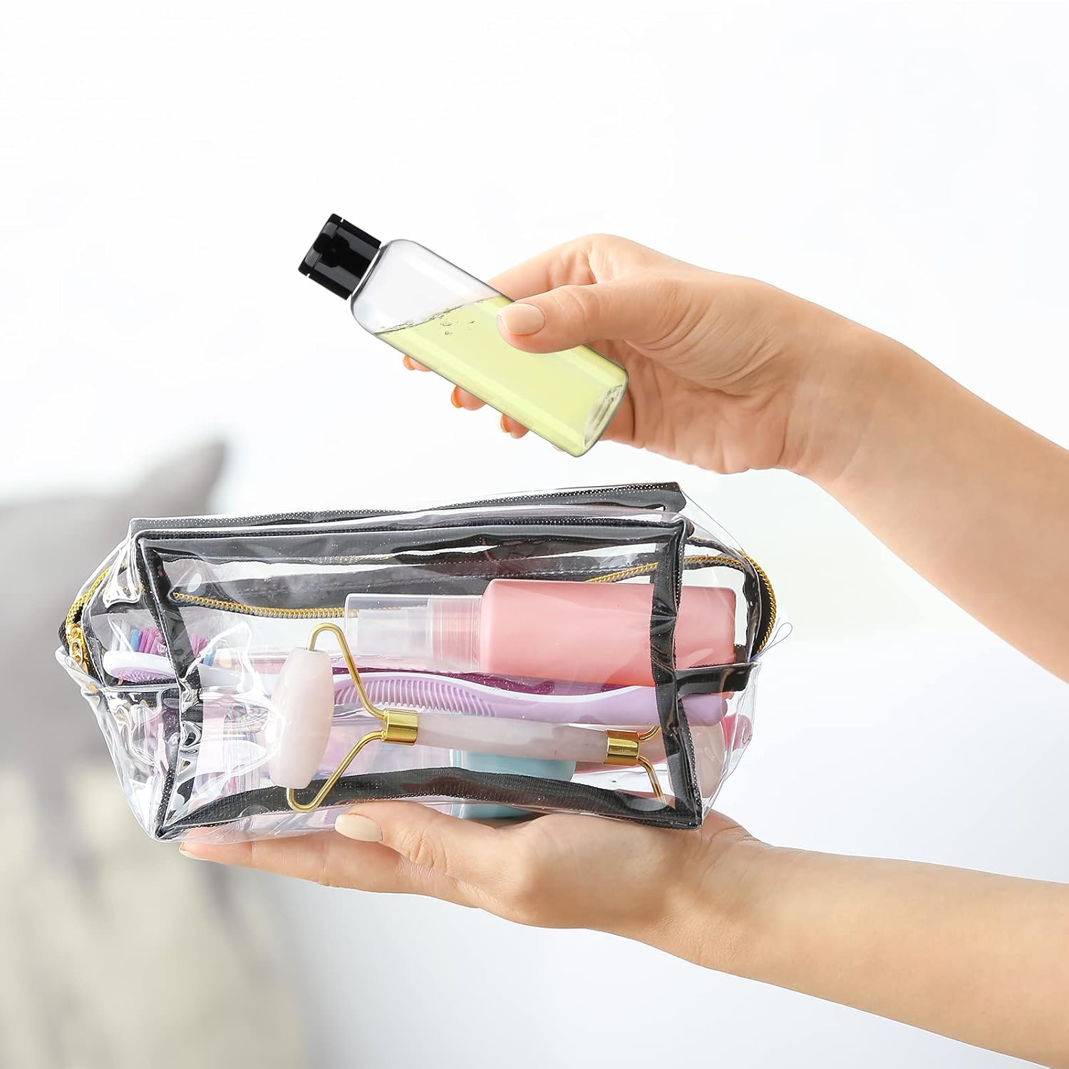 Zubebe 36 Pcs Plastic Travel Bottles with Disc Top Flip Cap Empty Refillable Squeeze Travel Containers for Shampoo Lotions Cream Toiletries Liquid Body Soap (Clear and Black, 4 oz)