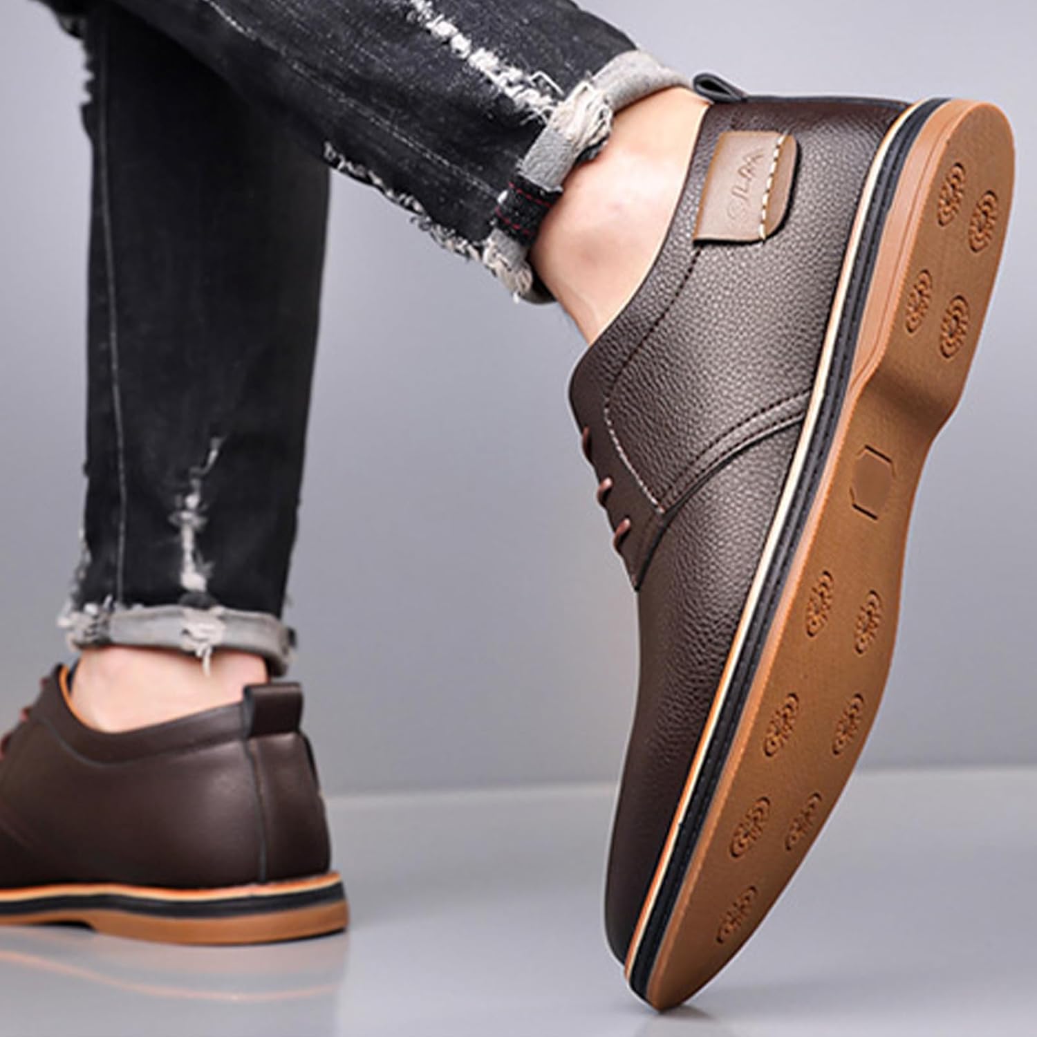 Men's Casual Business Oxford Shoes Fashion Comfortable Non Slip Round Toe Lace Up Orthopedic Leather Shoes Flat Office Driving Formal Derby Sneakers - Image 6
