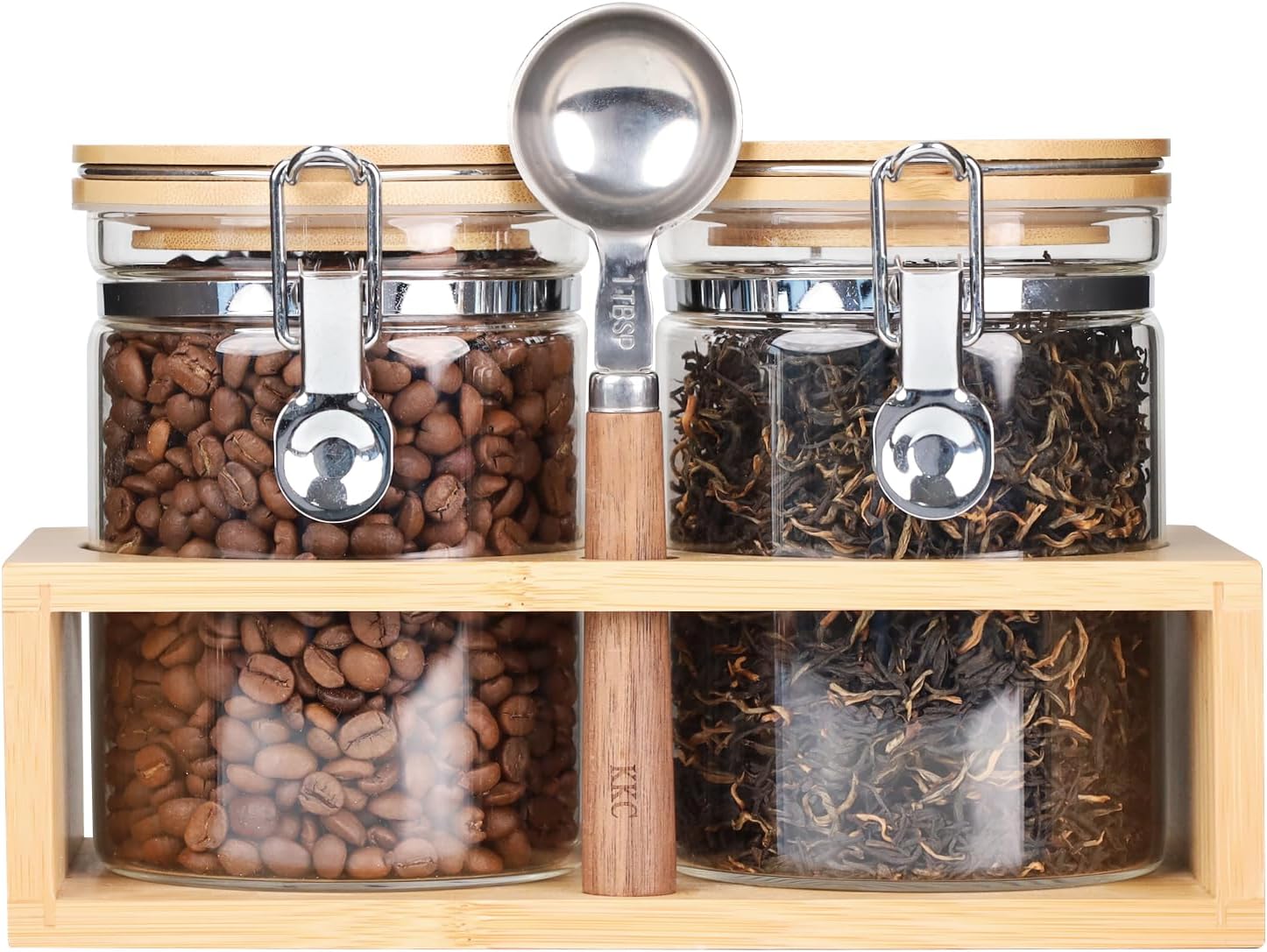 Airtight Glass Nuts Storage Containers with Bamboo Lids & Spoon – Large Clear Jars Keep Walnuts, Cashews & Almonds Crunchy – Pantry Organizer Canisters (50 oz / 1.5L)