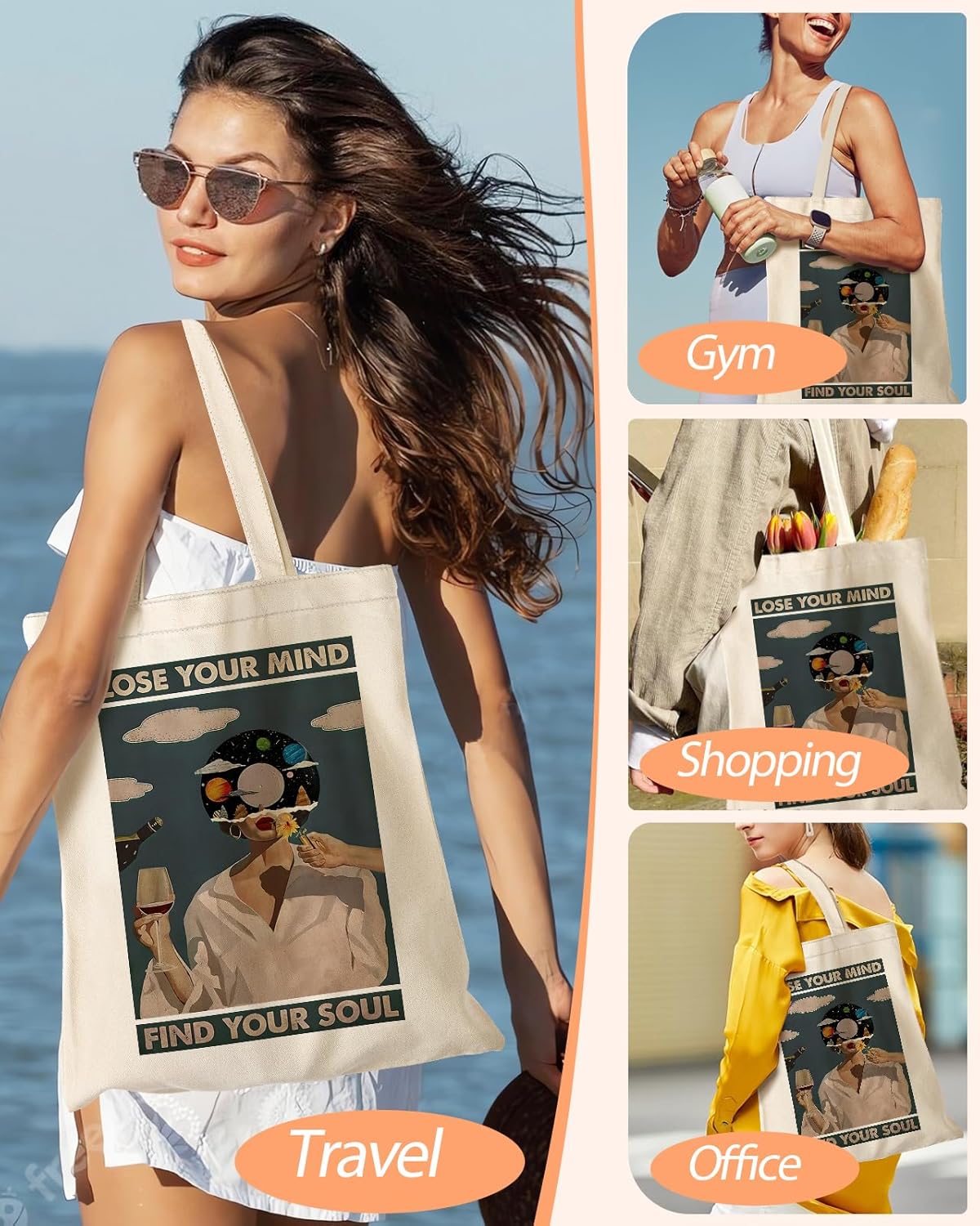 Canvas Tote Bag with Pocket - Aesthetic Cute Canvas Bag for Women Shoulder Totes for Shopping, Work, Gym - Image 6