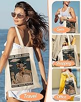 Vista 6 de Canvas Tote Bag with Pocket - Aesthetic Cute Canvas Bag for Women Shoulder Totes for Shopping, Work, Gym