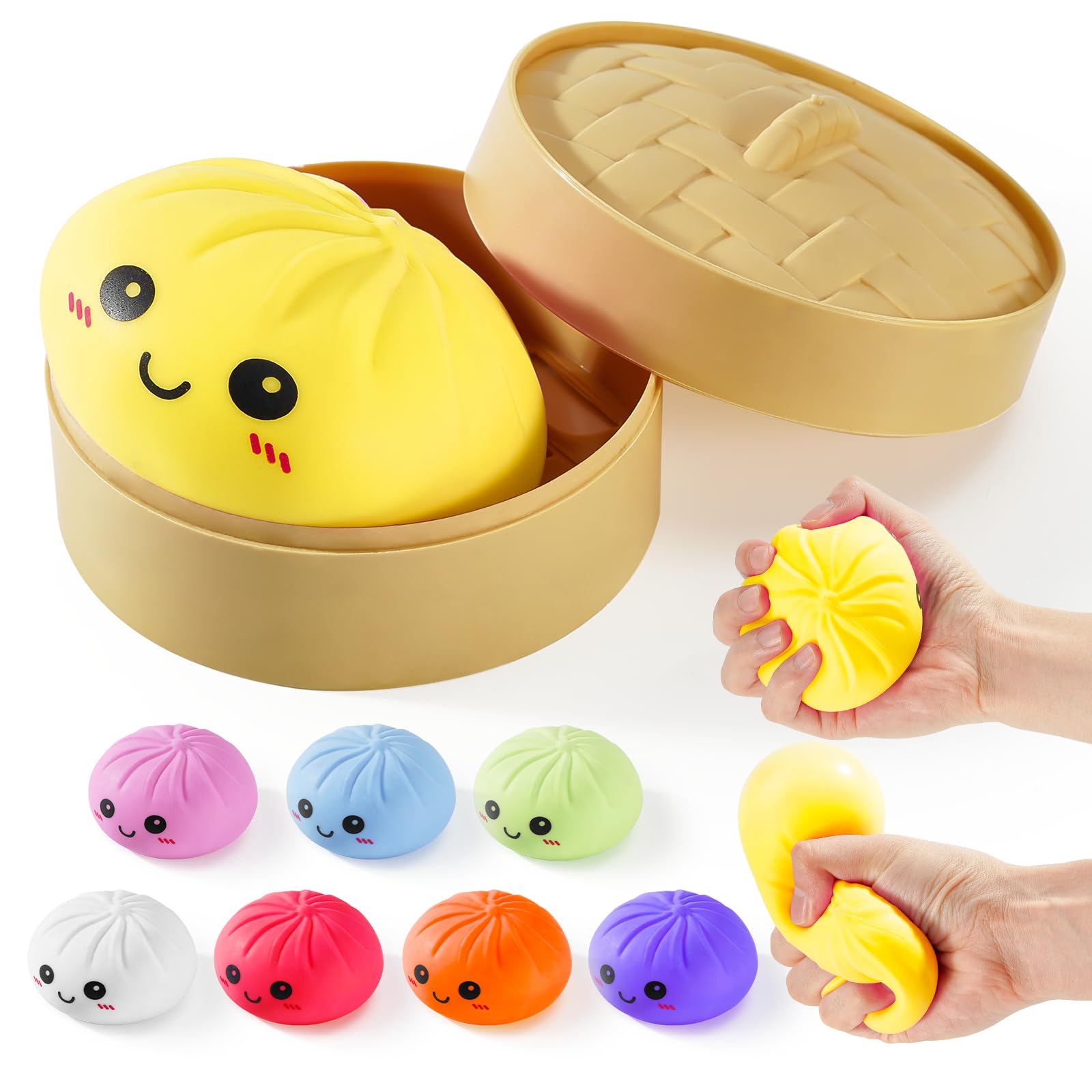 Dumpling Squishy Toys, Gaint Dumpling Squishy Mystery Box, Colorful Squishies Dumplings Stress Balls Toy, Stocking Stuffers with Food Steamer Stretchy Desk Toy (Pink) — view 12