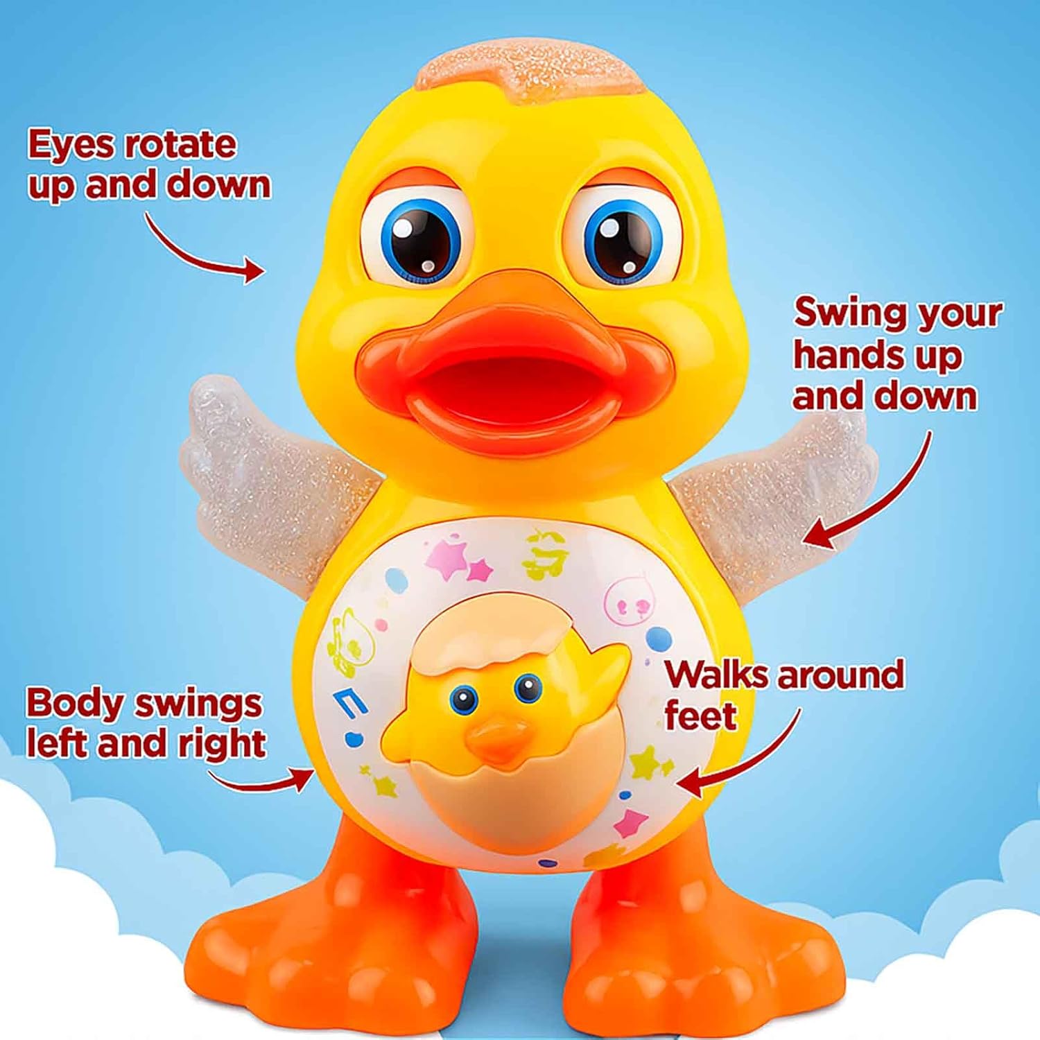 Dancing Duck Toy, Tummy Time Toys with Music & Flashing Lights, Interactive Musical Duck with Colorful Wings (Duck)