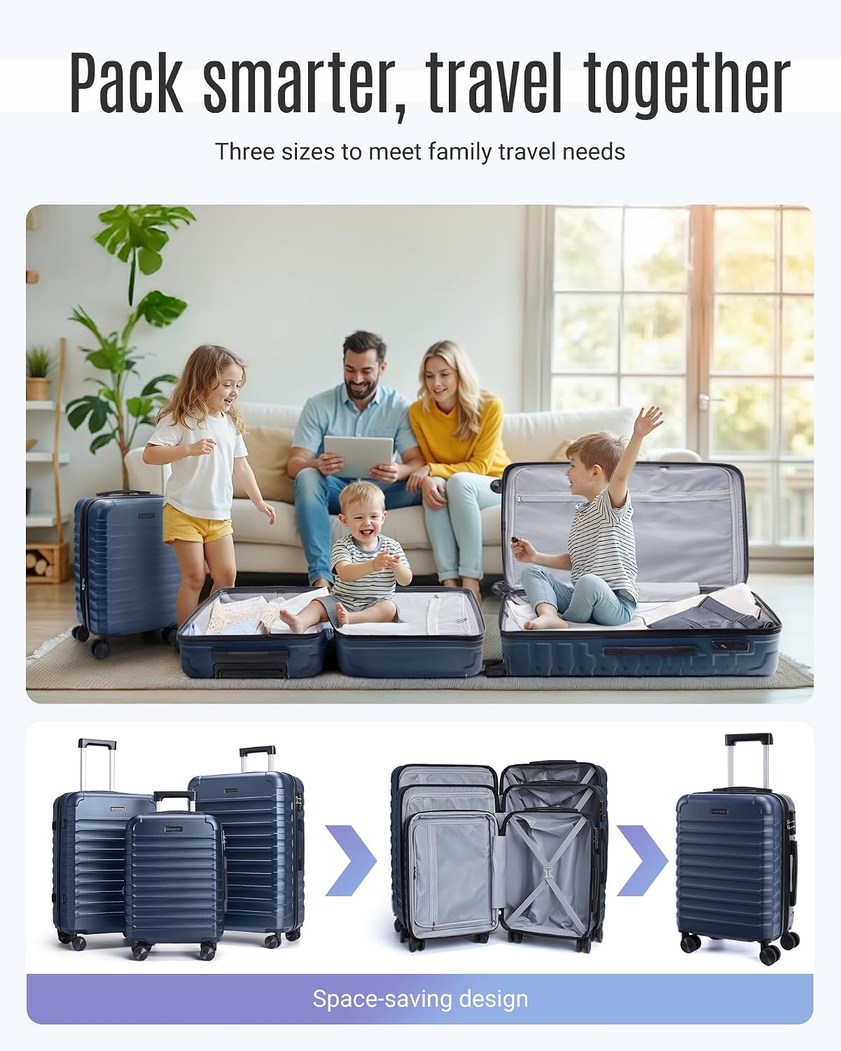 light flight luggage sets, 3 piece durable suitcase set with spinner wheels, 3 pcs hardside lightweight luggage with tsa lock, large checked travel suitcases, 20/24/28 inch, dark blue dark blue 3-piece set-20 inch/24 inch/28 inch