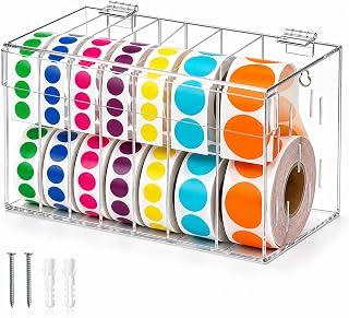 DoubleFill Day of The Week Sticker Dispenser 2.17" Square Acrylic Sticker Roll Holder Covered Label Dispenser Wall Mount 10 Slot Per Layer Holder for Stickers, Clear, Single Layer(No Label)