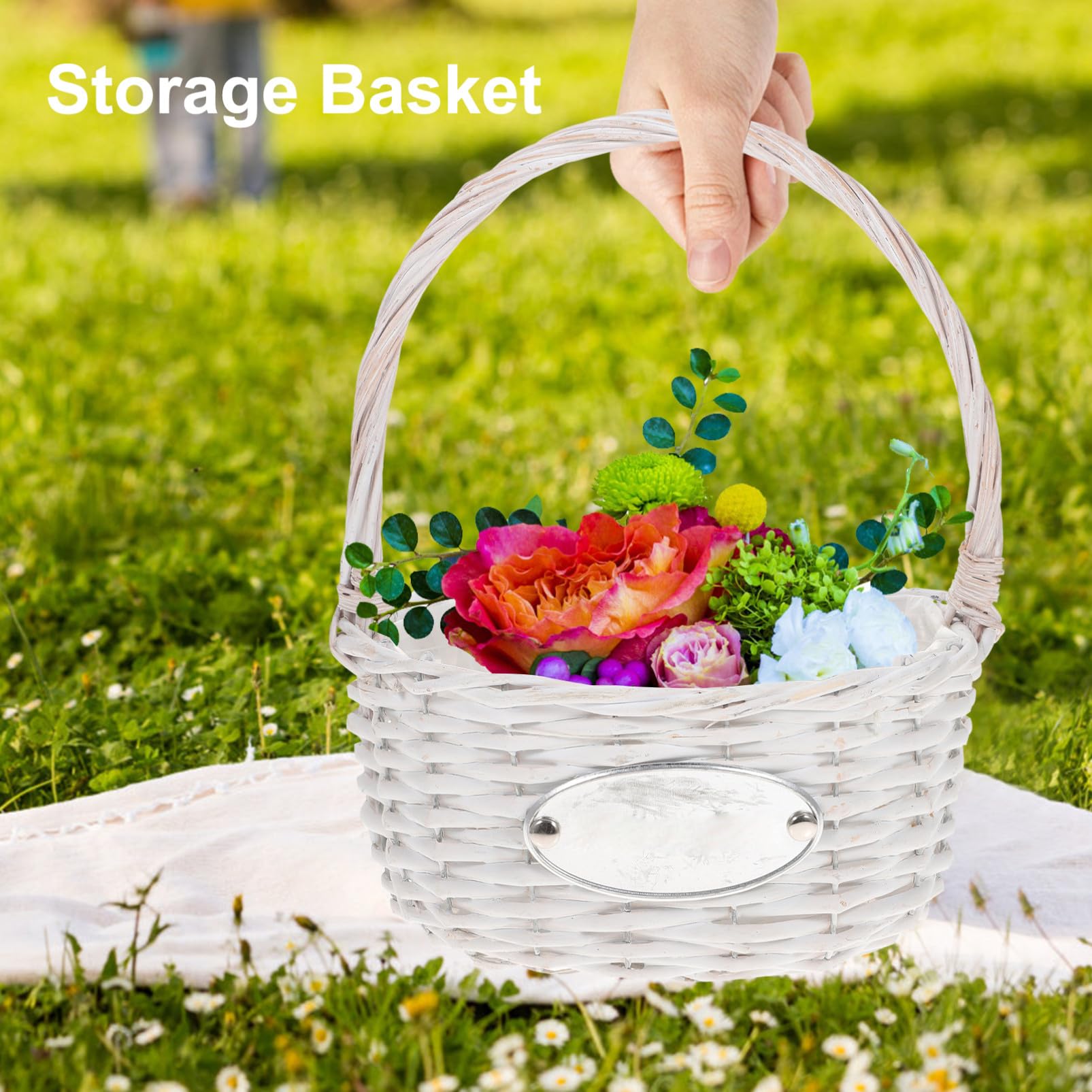 PATKAW Hochzeit Blumenmädchen Korb Rattan Blumenkorb Blütenkorb Süßigkeiten Aufbewahrungskorb Osterei Korb Mit Griff Für Hochzeitszeremonie Partyzubehör Weiß