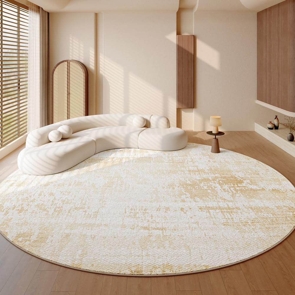 Tapis rond moelleux 180x180 cm idéal comme grand revêtement de sol doux pour séjour