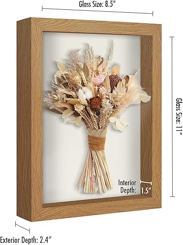 Miniatura 2 de Americanflat Marco de caja de sombra de 8.5 x 11 pulgadas en roble oscuro con parte trasera de lino suave, madera de ingeniería con vidrio pulido,