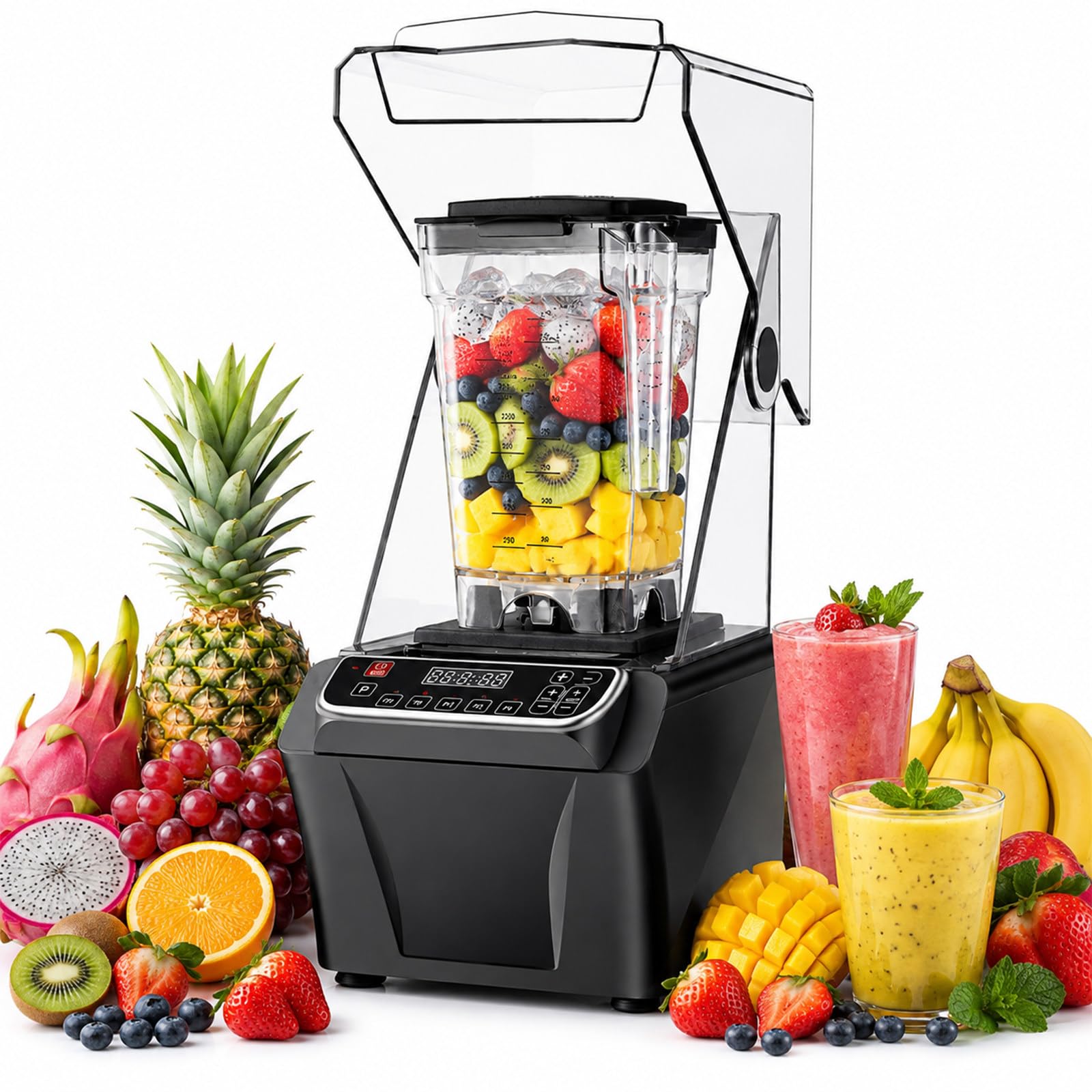 Frullatore da Banco 2000W, 2L, 38000 Giri/min, Lame Inox, Display