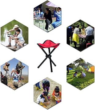 Outdoor Tripod Stool Portable Foldable Small 3-Legged Canvas Chair for Hiking Camping Fishing Picnic Beach BBQ Travel Backpacking Garden Seat (Red)